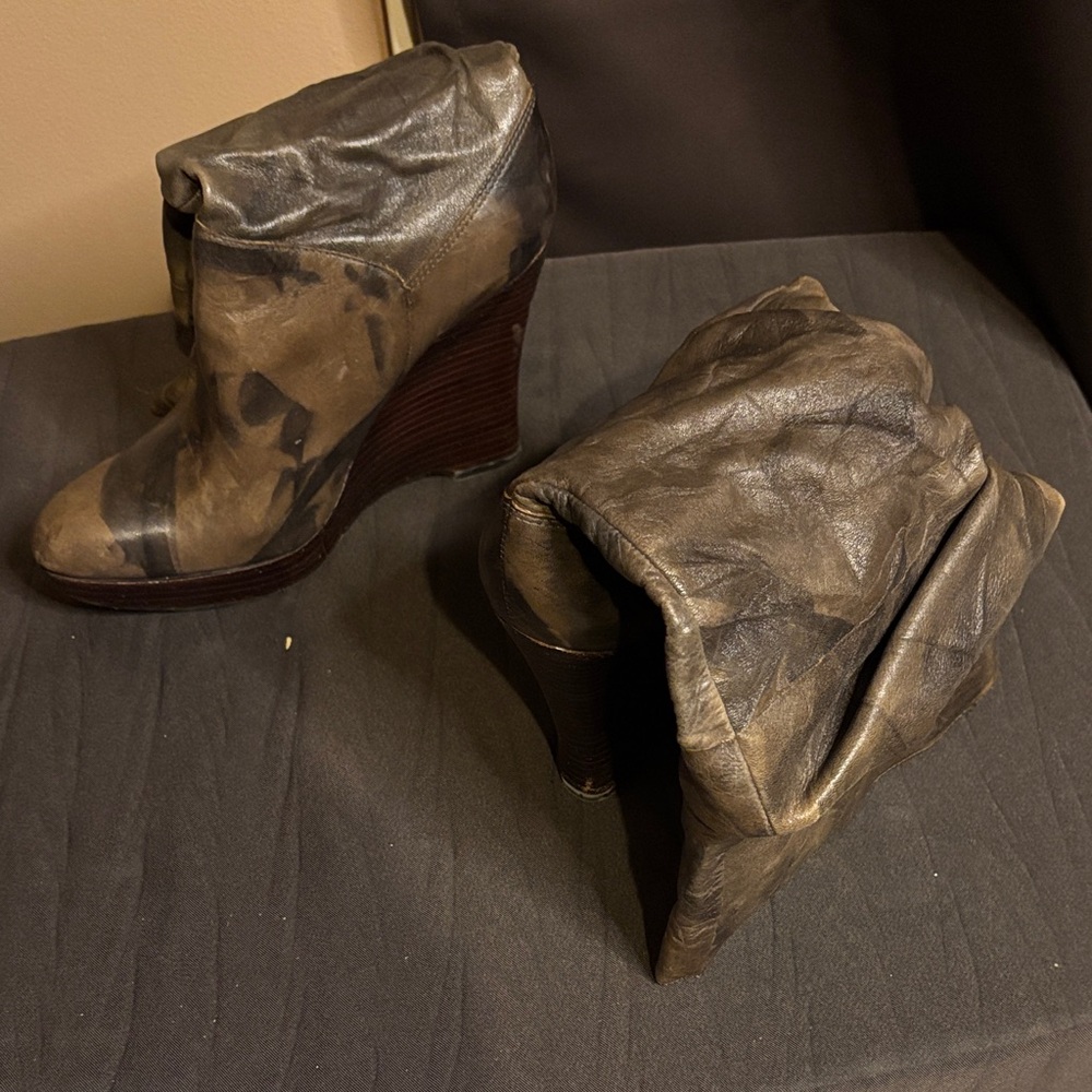 Jessica Simpson Metallic Bronze Leather Wedge Booties